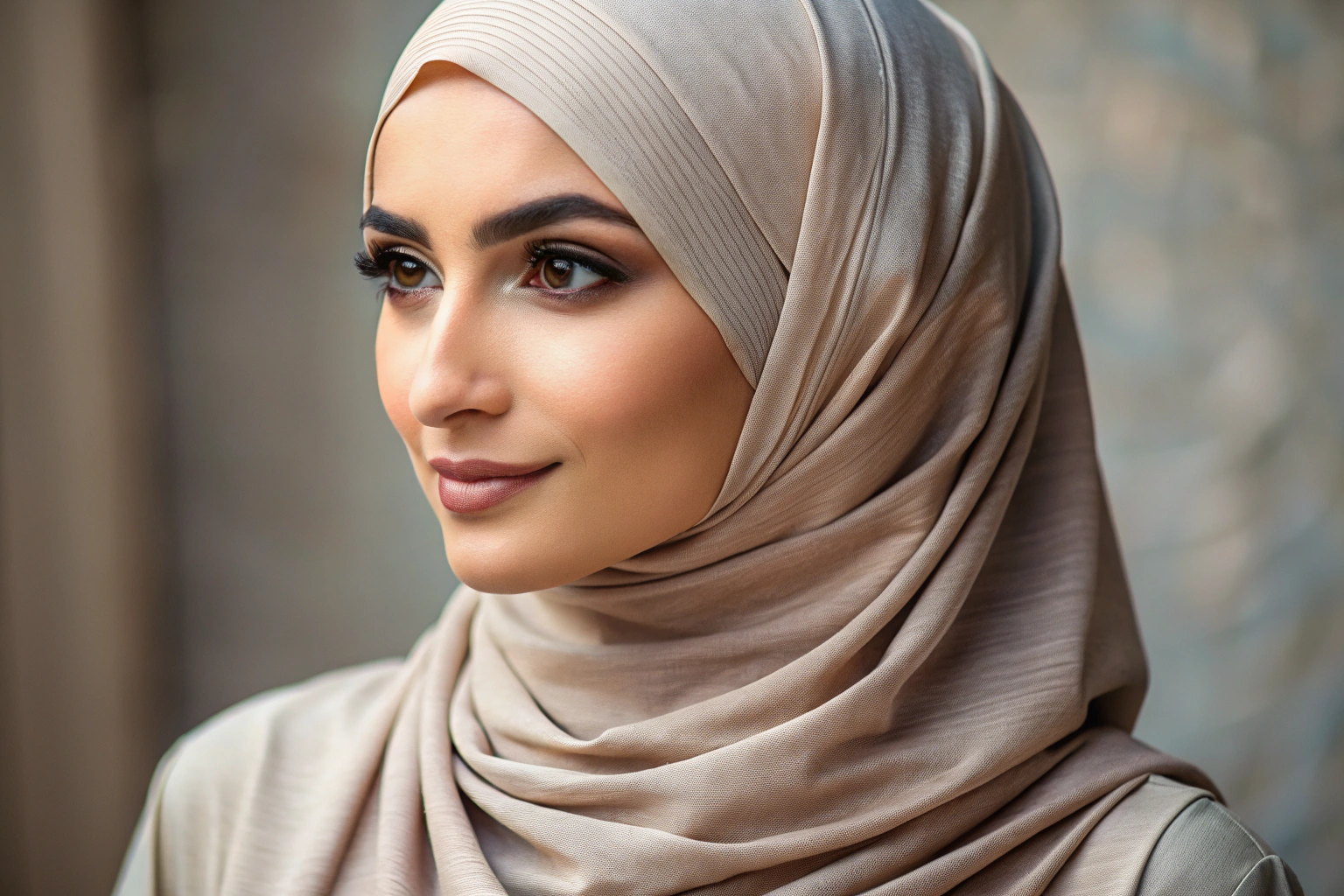 Detailaufnahme eines hochwertigen Hijabs aus Baumwolle, der fein gefaltet ist und eine glatte Textur zeigt, mit natürlichem Licht, das die Stoffqualität betont